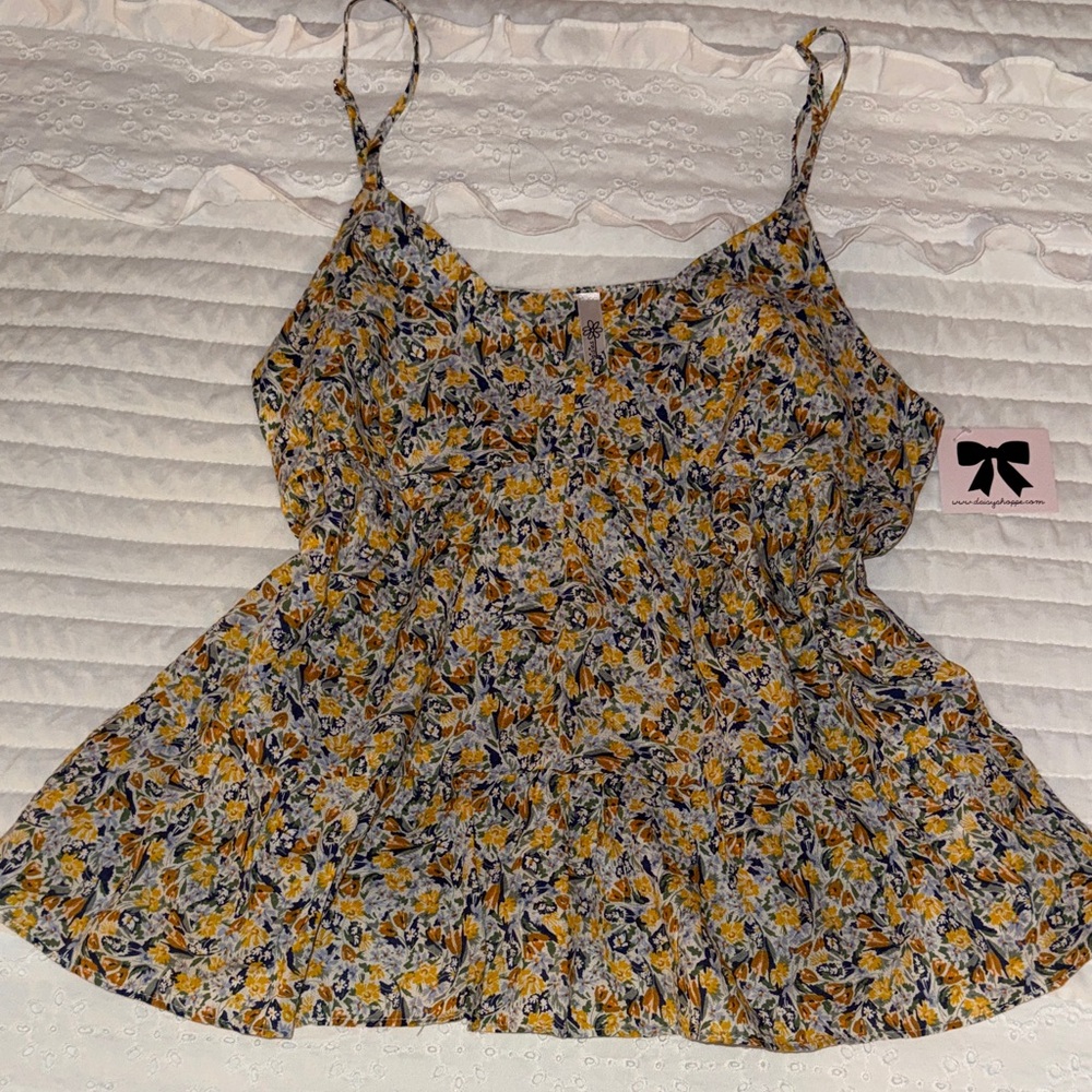Vibrant Yellow and Blue Floral Top